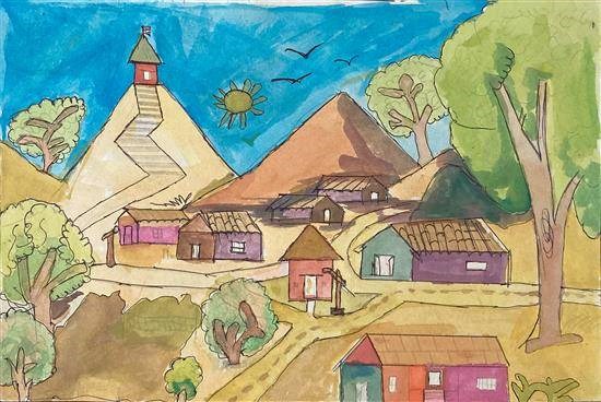 Village Scenery, painting by Yogesh Chaudhari
