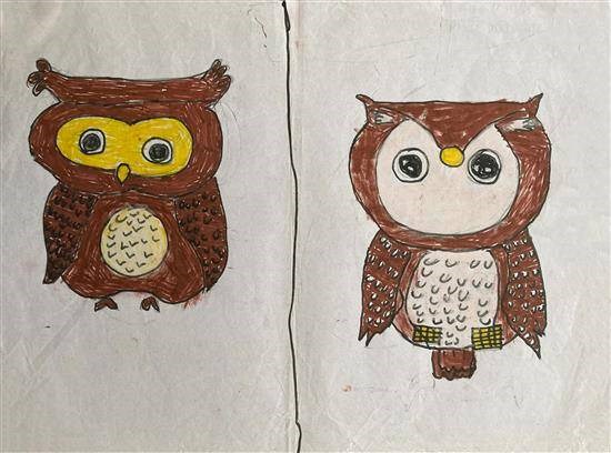 Two Owls, painting by Rohini Bhoye