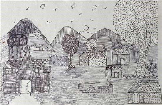 Ball pen art - Scenery, painting by Lakshmi Gadar