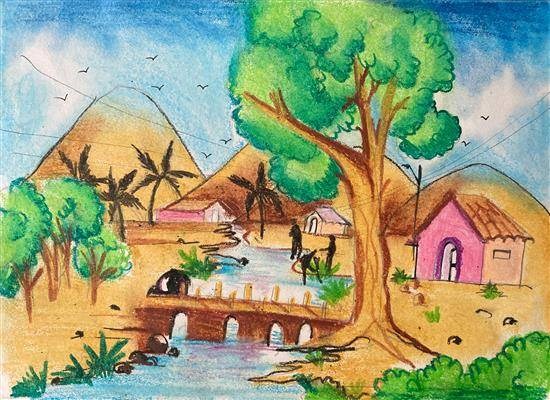 My beautiful village, painting by Vishwanath Valavi
