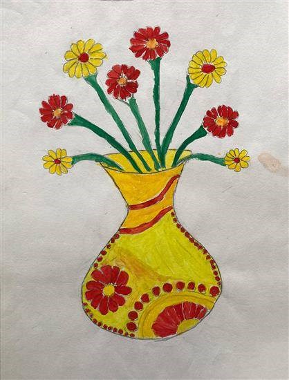 Yellow flower pot, painting by Sandhya Borase