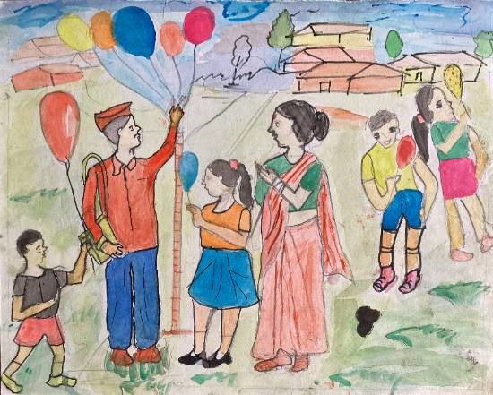 Balloon Seller, painting by Sapana Gavande