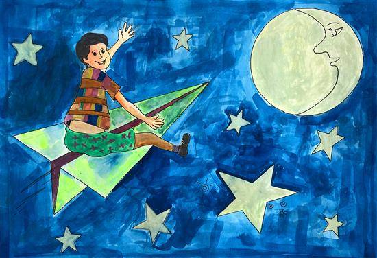 Painting  by Piyush Dumada - Journey to the Moon