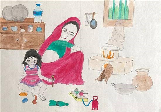 Mother and Child, painting by Radhika Bhavar