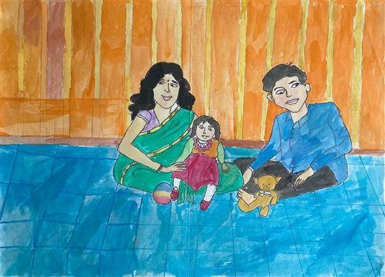 Our family time, painting by Roshan Padavale