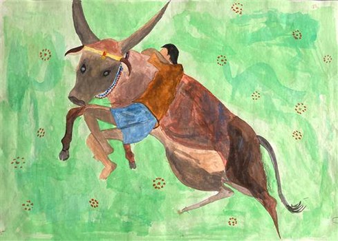 Jallikattu, painting by Sanjani Dhediya