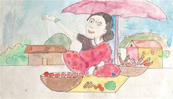 Painting  by Sarita Beej - A Greengrocer