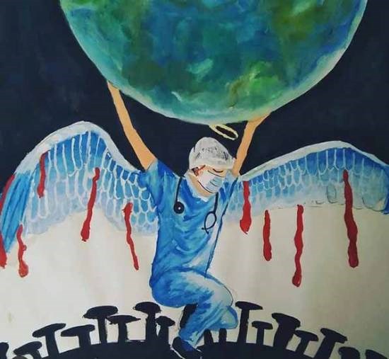 Corona warrior, painting by Kangna Garg