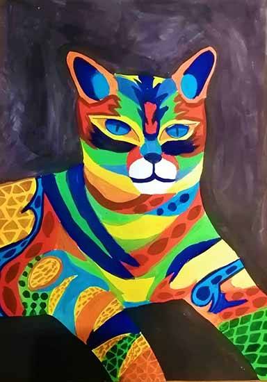 Painting  by Adelina Petrova - Colorful cat