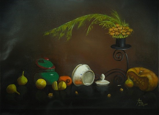 Still Life with Pumpkin, painting by Arun Akella