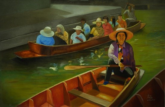 The Floating Market, painting by Arun Akella