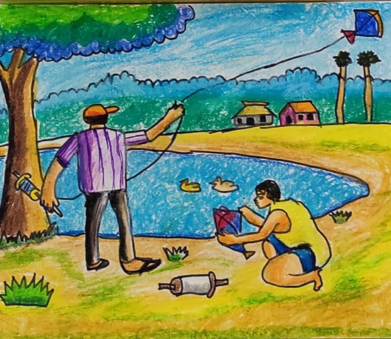 Kite Festival, painting by Drashy Shah