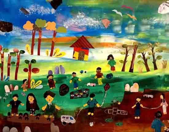 In the back yard, painting by Anamira Rahman