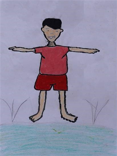 Exercising boy, painting by Tanmay Sidam