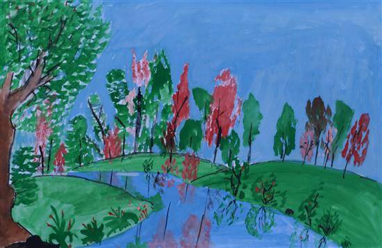 Painting  by Rekha Hilam - Scenery at River