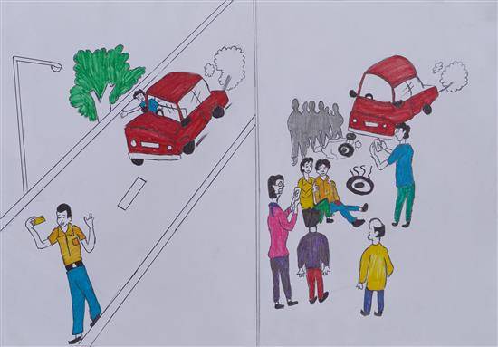 Painting  by Mamata Pawara - Follow rules of transport