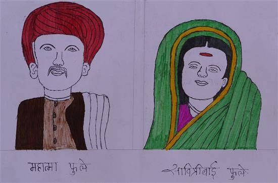 Pioneers of women's education, painting by Sunita Sabale