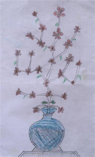 Flowers in pot, painting by Munna Pawara