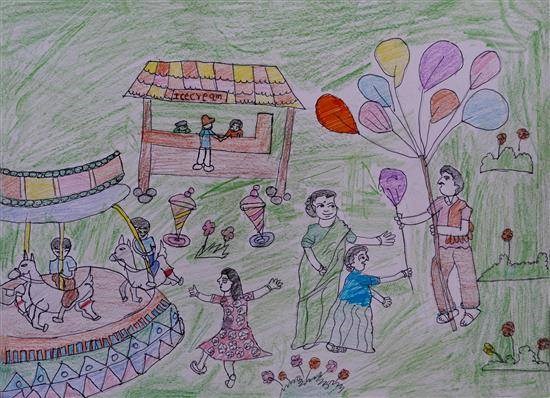 Children enjoying fun, painting by Shraddha Pawara
