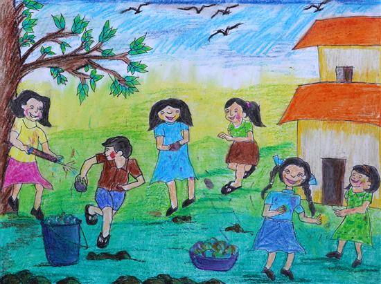 Painting  by Anjali Bhikare - Fun of Rang panchami