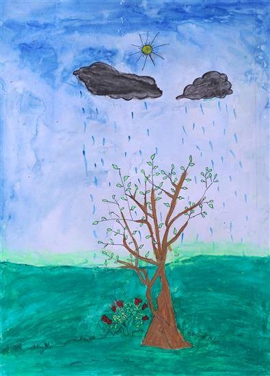 Rainy season, painting by Ashwin Hadal