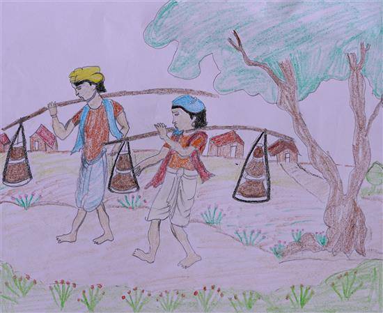 Painting  by Ajay Lekami - Milkmen carrying pots