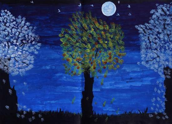 Beauty of full Moon night, painting by Samiksha Sidam
