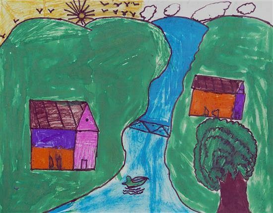 Landscape of river bank, painting by Ankita Merinde