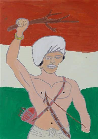 A tribal warrior, painting by Savita Bhoye