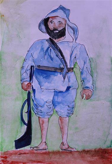 Painting  by Jayendra Dagale - Tribal fighter