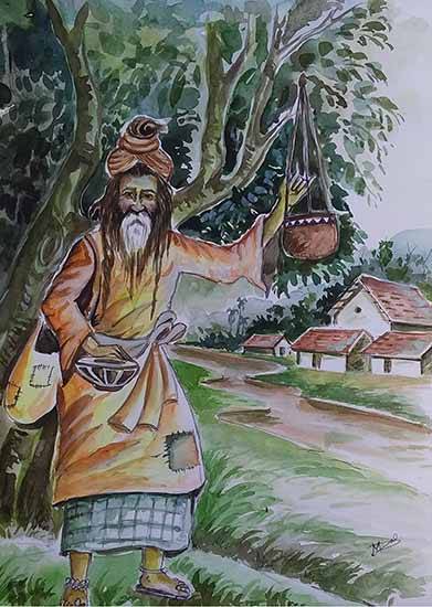 Gram Bangla and Baul, Painting by  Artist Mithun Das