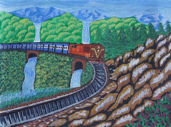 Painting  by Somnath Maule - Journey of train