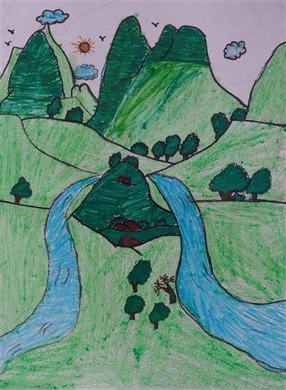 River flow through mountain, painting by Pavan Palave