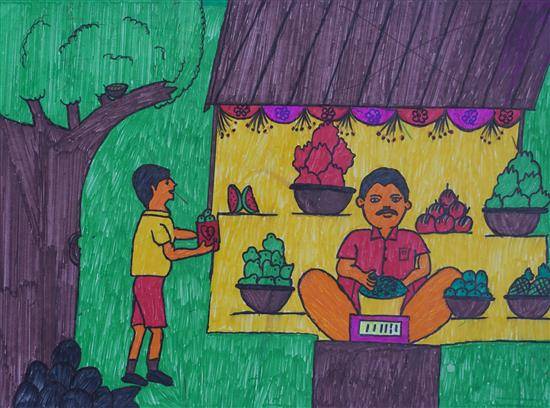 Painting  by Jalendra Nimbare - Fruit shop