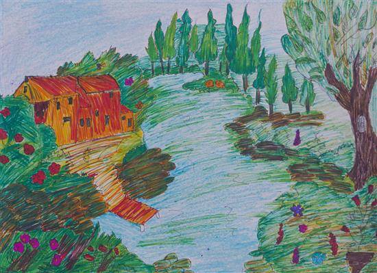 Painting  by Aarti Munje - River bank area