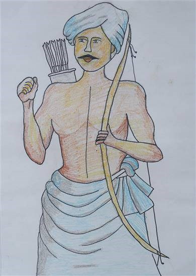 Painting of tribal revolutionary, painting by Jayashree Gangurde