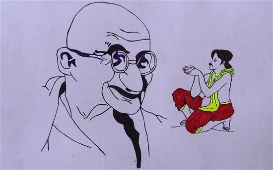 Painting  by Mohit Netam - Mahatma Gandhi