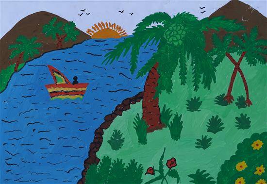 Painting  by Radha Kallo - Voyage through river