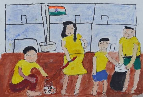 School sports, painting by Shailesh Satpute