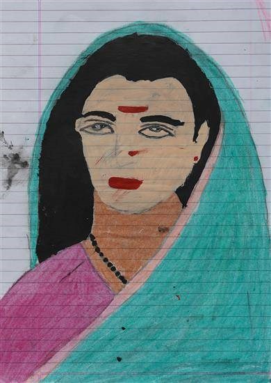 India's first female teacher, painting by Kavita Vare