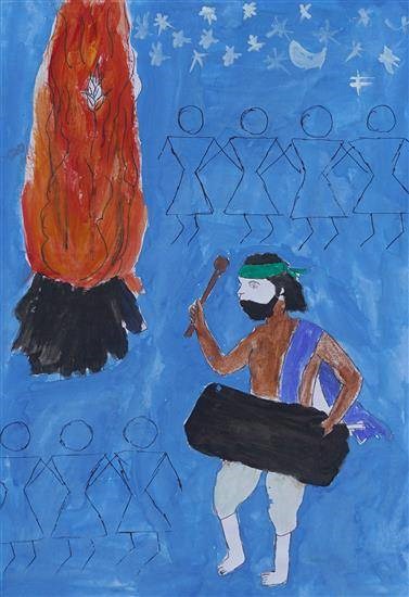 Drum player, painting by Ratna Khadake