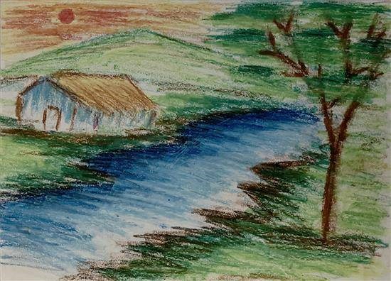 River flow near Home, painting by Shubham Borase