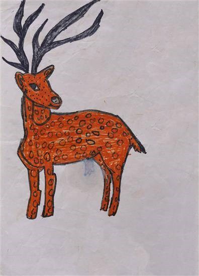 Red Deer, painting by Krish Karpate