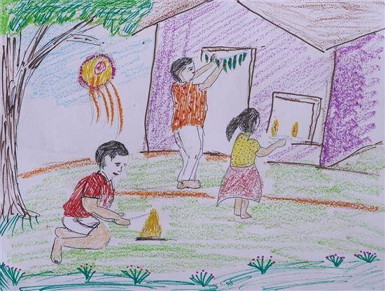 Diwali celebration, painting by Rutuja Shelake