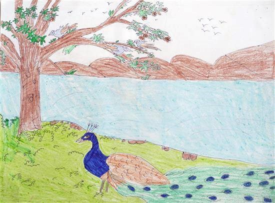 Birds at river, painting by Niharika Mawaskar