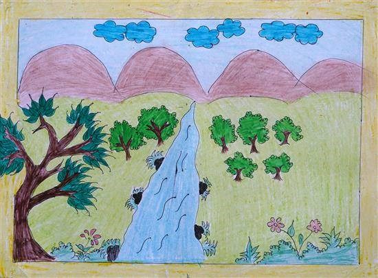 Greenery at river, painting by Ranjana Sawalkar