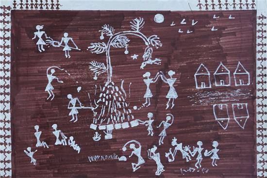 Painting  by Jaya Patankar - Holi celebration in tribes