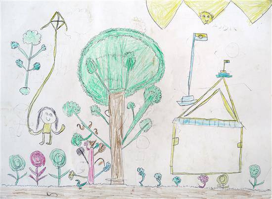 Painting  by Ashik Tota - Little girl playing kite