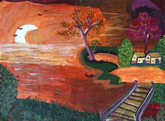 Sunset, painting by Rameshri Koram