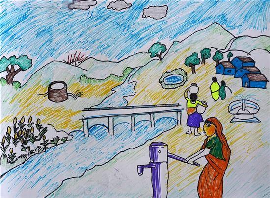 Lifestyle of village, painting by Karishma Boga
